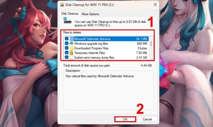 Tích chọn các mục cần xóa trong hộp Files to Delete