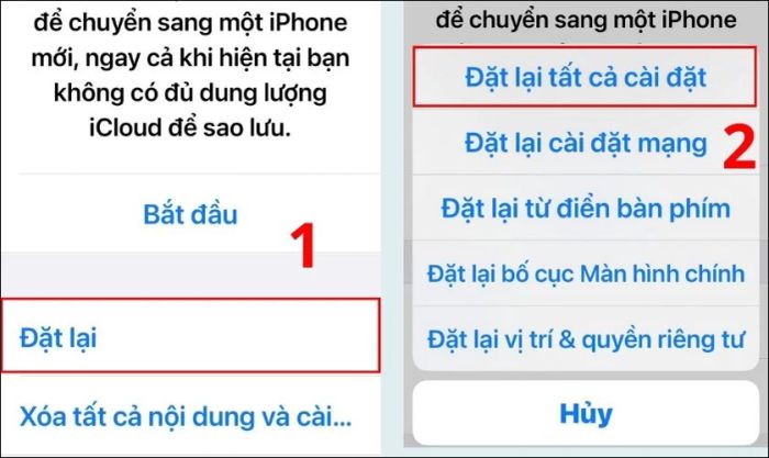 Nhấn vào Đặt lại và chọn Đặt lại tất cả cài đặt