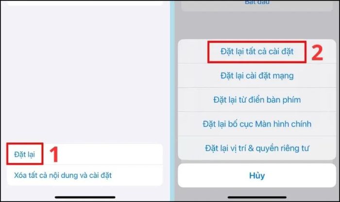 Chọn Đặt lại và bấm vào Đặt lại tất cả cài đặt