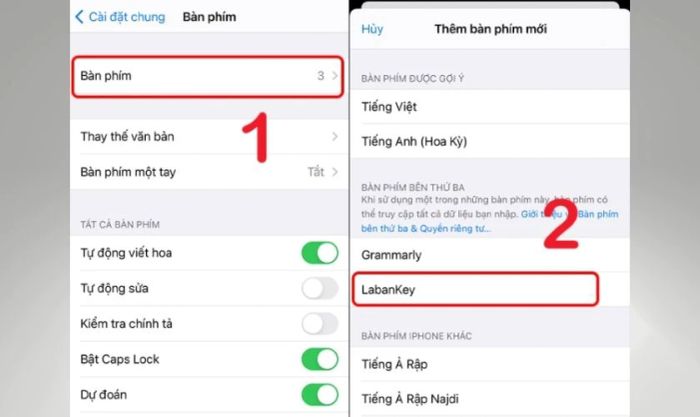 Tại mục Bàn phím, chọn Thêm bàn phím mới và chọn Laban Key
