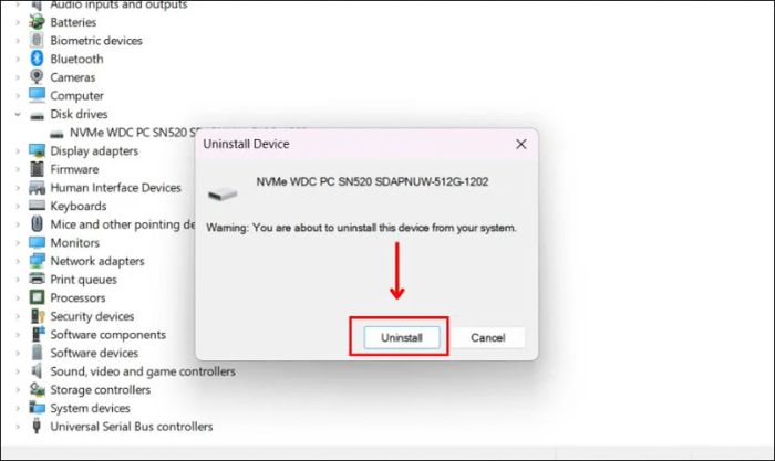Khi hộp thoại xác nhận hiện ra, bạn nhấn vào Uninstall để sửa lỗi ổ cứng bị Unallocated.