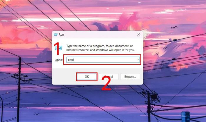 Nhấn tổ hợp phím Windows + R, nhập cmd và nhấn OK