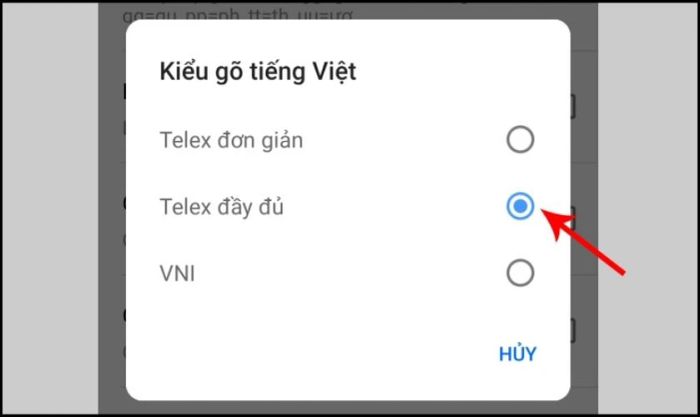 Chọn kiểu gõ Telex đầy đủ