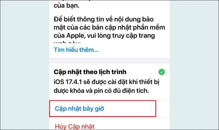 Nhấn vào Cập nhật ngay để bắt đầu cài đặt