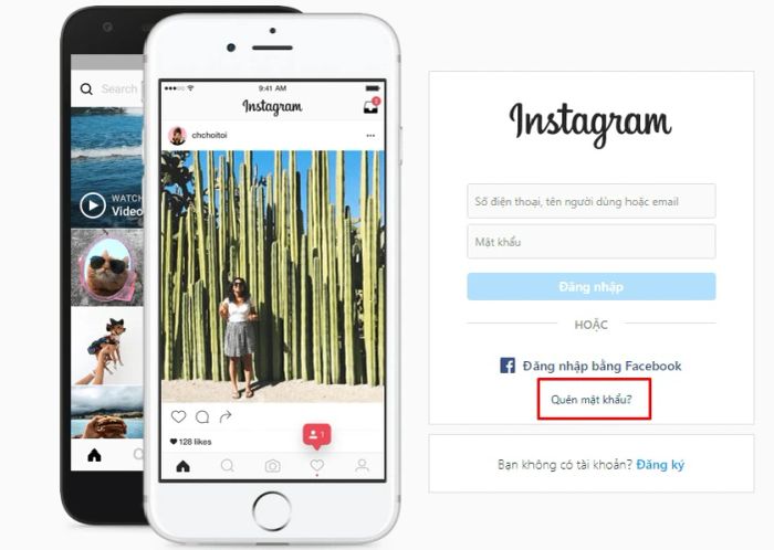 Tại màn hình đăng nhập, chọn quên mật khẩu để tiếp tục.