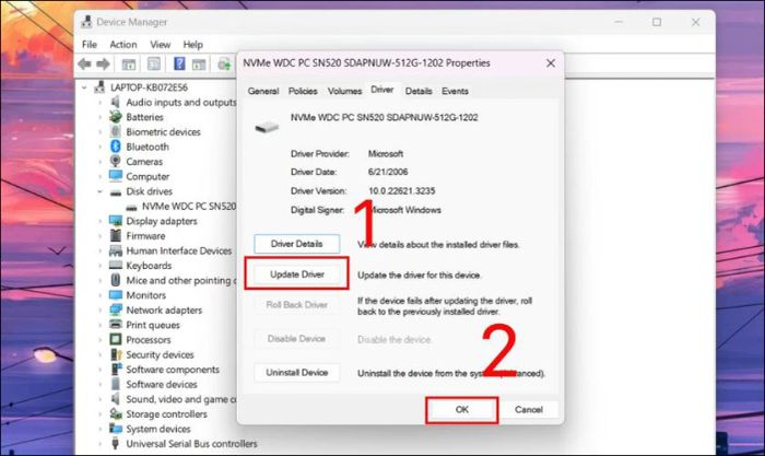 Chọn Update Driver và nhấn OK để tiếp tục.