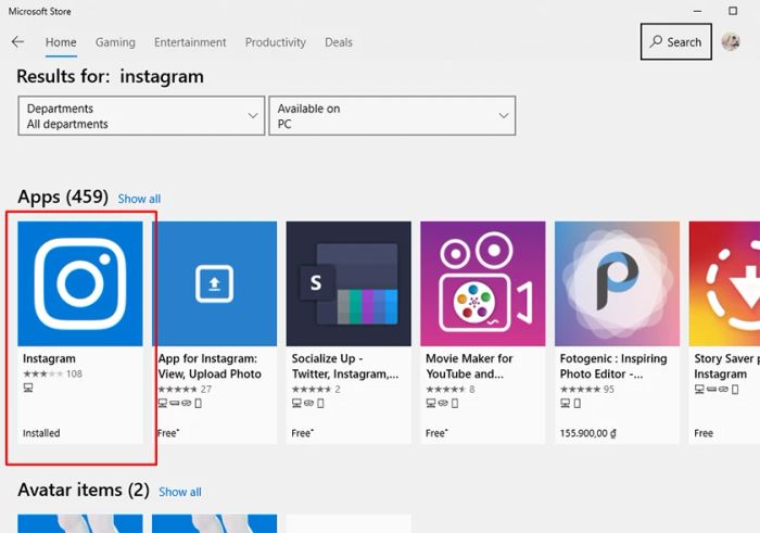 Đăng ký Instagram qua ứng dụng trên Microsoft Store