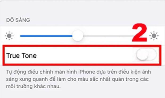 Tìm True Tone và nhấn vào nút để vô hiệu hóa tính năng.