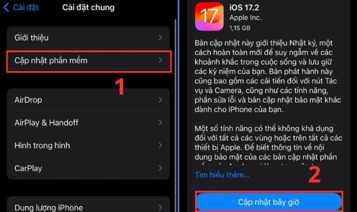 Cuộn xuống và chọn mục Cập nhật phần mềm.
