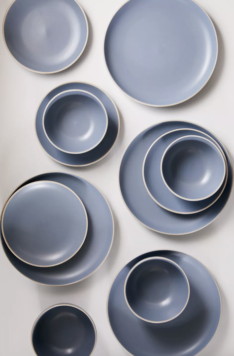 a flatlay showcasing the blue dining set
