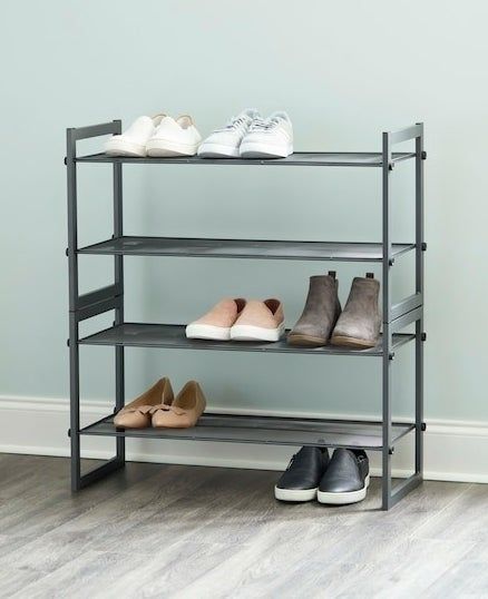 three-tier metal shoe rack for organized footwear storage