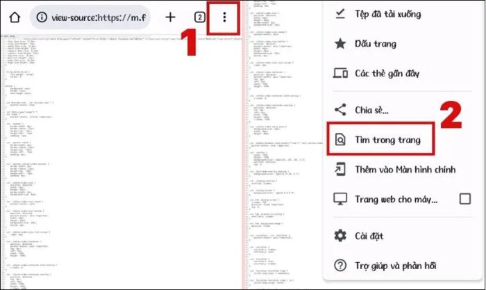 Nhấn vào biểu tượng ba chấm và chọn mục Tìm trong trang để tiếp tục