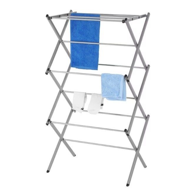 a drying rack holding towels
