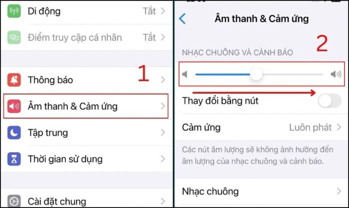 Kiểm tra âm lượng trong phần Cài đặt