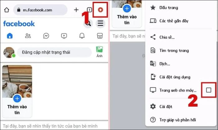 Nhấn vào biểu tượng mũi tên và đánh dấu vào ô Trang web cho máy tính