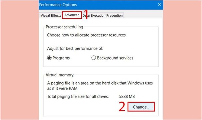 Tiếp tục chọn tab Advanced và nhấn vào nút Change