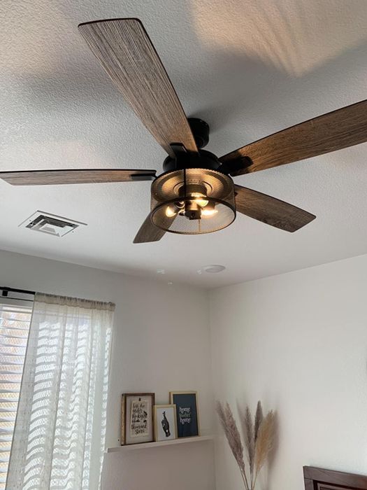 a close-up view of the fan installed in a reviewer’s home