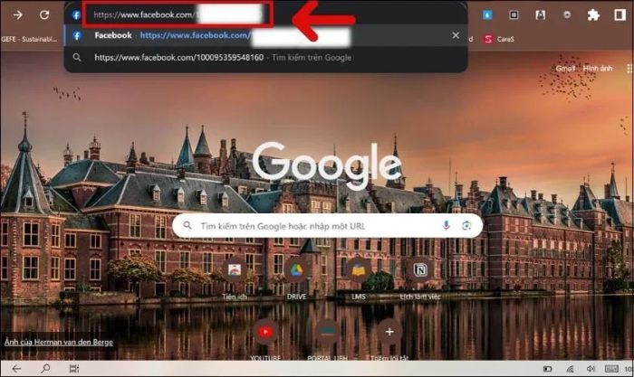 Nhập cú pháp https://www.facebook.com/[id] vào thanh tìm kiếm, thay [id] bằng dãy số đã copy