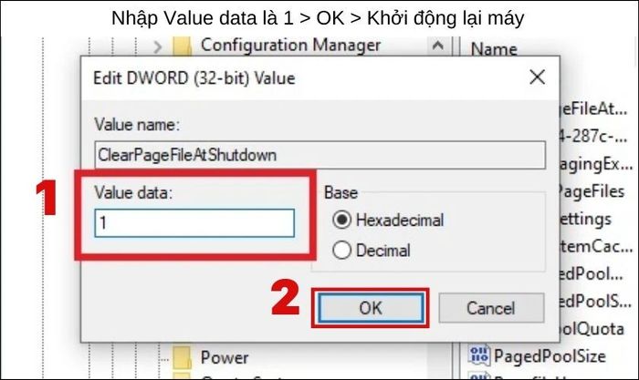 Nhập giá trị “1” vào ô Data Value và nhấn OK để hoàn tất.