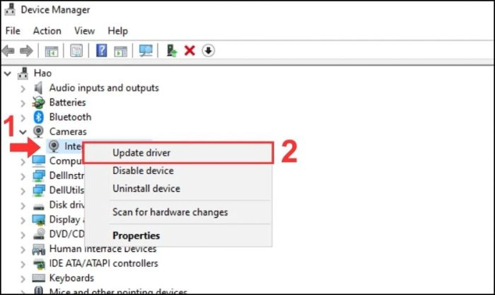 Cập nhật Driver để sửa lỗi camera laptop bị ngược