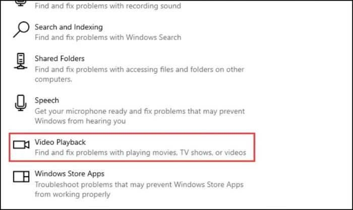 Kéo xuống cuối và chọn mục Video Playback