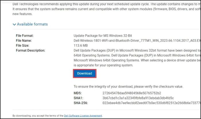 Nhấn tải bản Driver được hệ thống đề xuất về máy