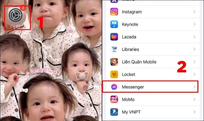 Mở Cài đặt và chọn Messenger để khắc phục lỗi Messenger mất hiệu ứng