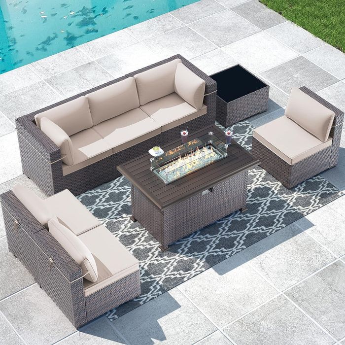 The patio furniture set in beige.