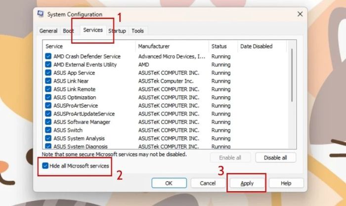 Tắt mọi dịch vụ của Microsoft đang chạy trên hệ thống