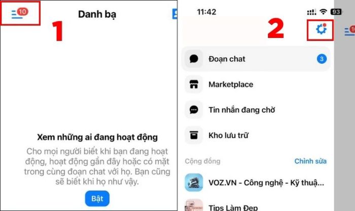 Trong giao diện Messenger, nhấn vào phần 3 dấu gạch ngang ở góc trên bên trái màn hình, sau đó chọn biểu tượng Cài đặt