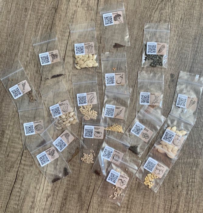 The assortment of seed packets displayed