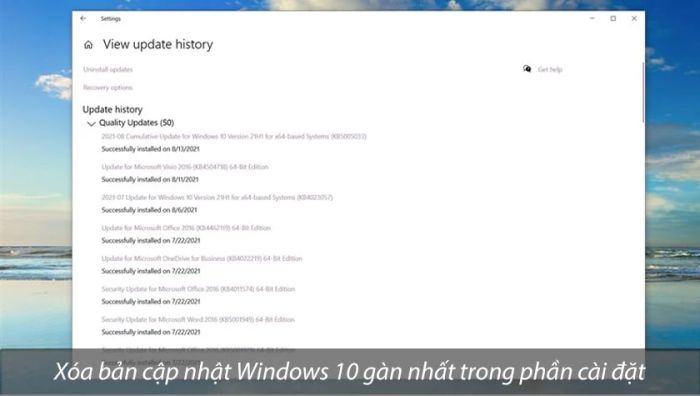 Xóa bản cập nhật Windows gần đây để khắc phục lỗi thanh taskbar bị đơ