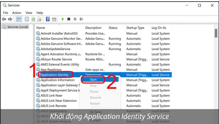 Khởi động dịch vụ Application Identity Service để khắc phục tình trạng thanh taskbar bị đơ trên Windows 10