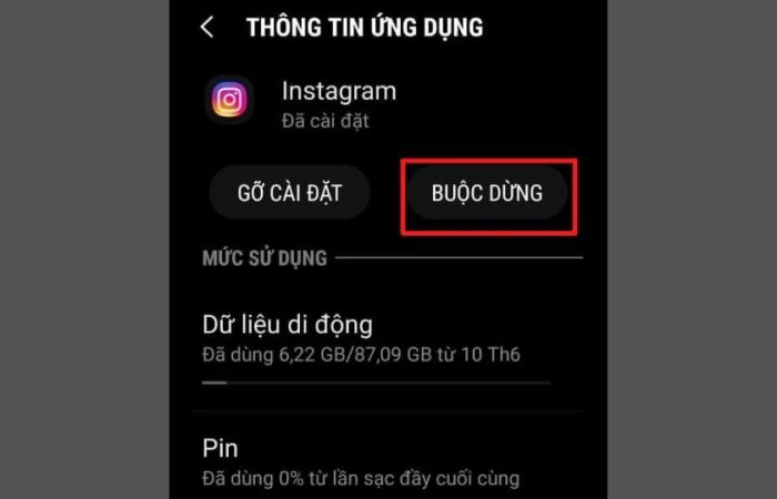 Khởi động lại hoặc tải lại ứng dụng