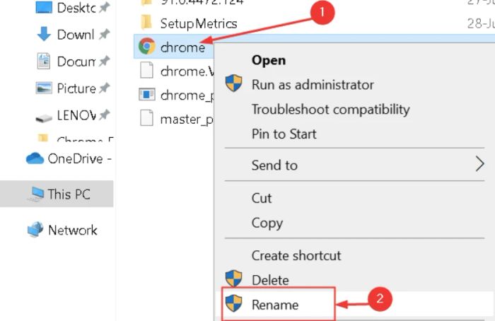 Đổi tên tệp .exe của Google Chrome