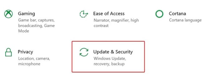 Chọn Update & Security