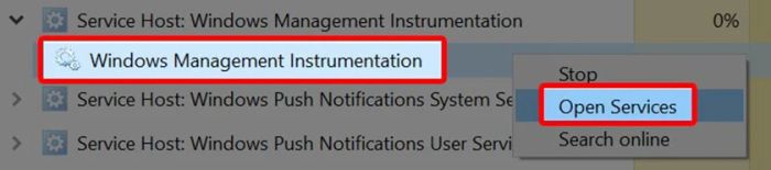 Lỗi quá tải CPU 100% do WMI Provider Host
