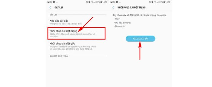 xóa các cài đặt