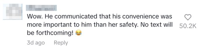 A comment expressing frustration about someone choosing convenience over safety, with no further responses expected