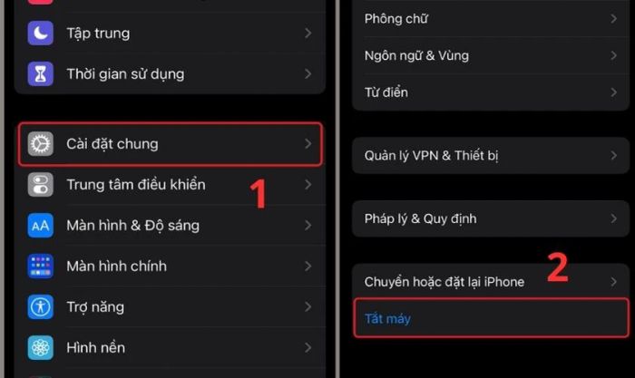 Lướt xuống và chọn Tắt máy