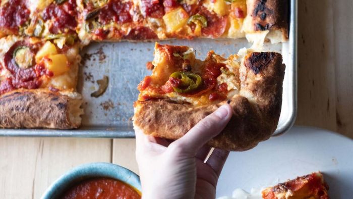Homemade stuffed crust pizza