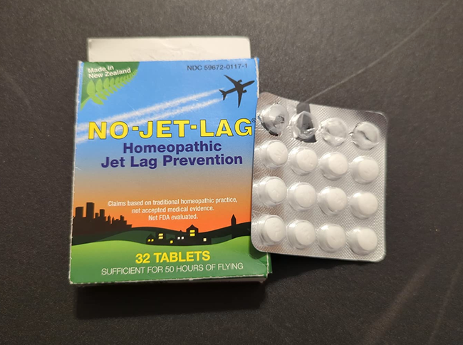 A package of the white jet lag pills.