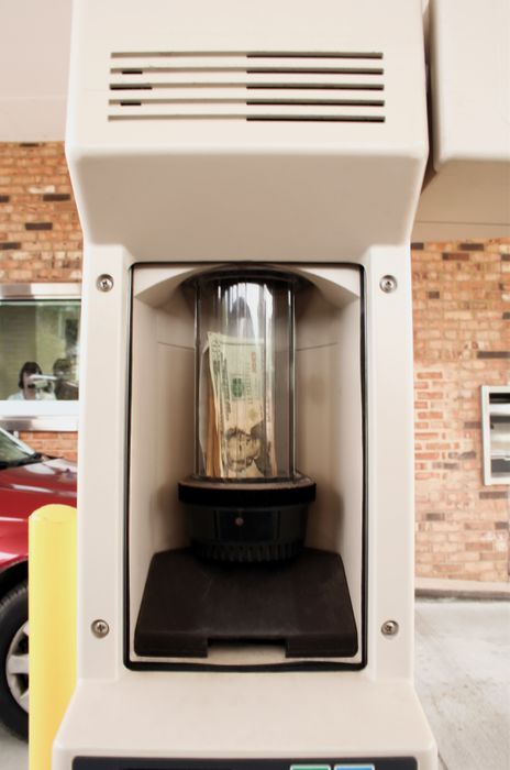 A drive-thru bank in action.