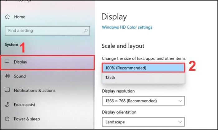 Dùng tính năng Custom Scaling để điều chỉnh màn hình máy tính bị phóng to