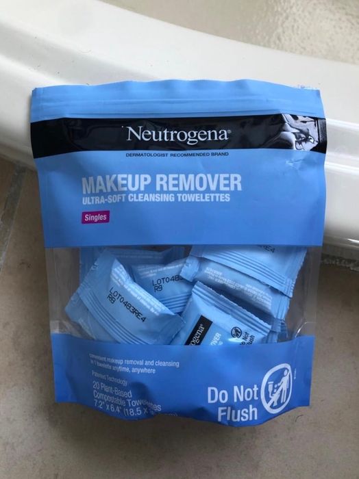 A reviewer photo showing the bag of makeup remover wipes.