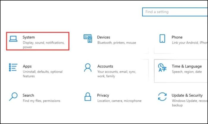 Tại giao diện cài đặt, bạn chọn mục System