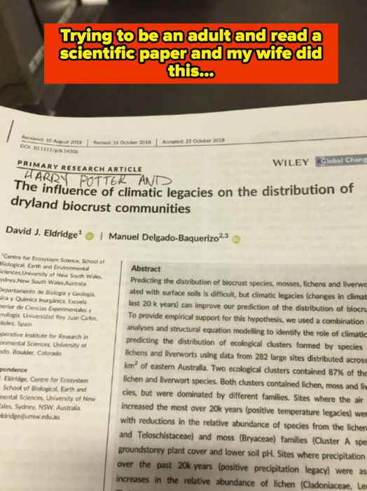 A research paper titled 'The Influence of Climatic Legacies on the Distribution of Dryland Biocrust Communities.'