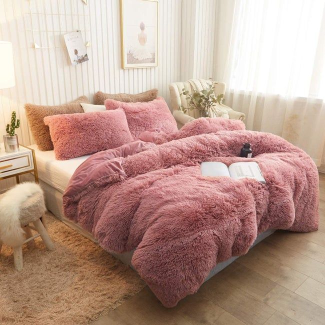 Velvety backing with fuzzy bedding stitched onto it