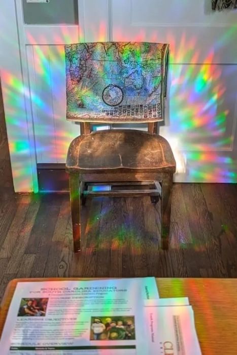rainbow-colored light cast from the window film
