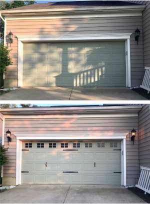 A comparison of a garage without the magnetic handles, then with the handles making it look so much more upscale